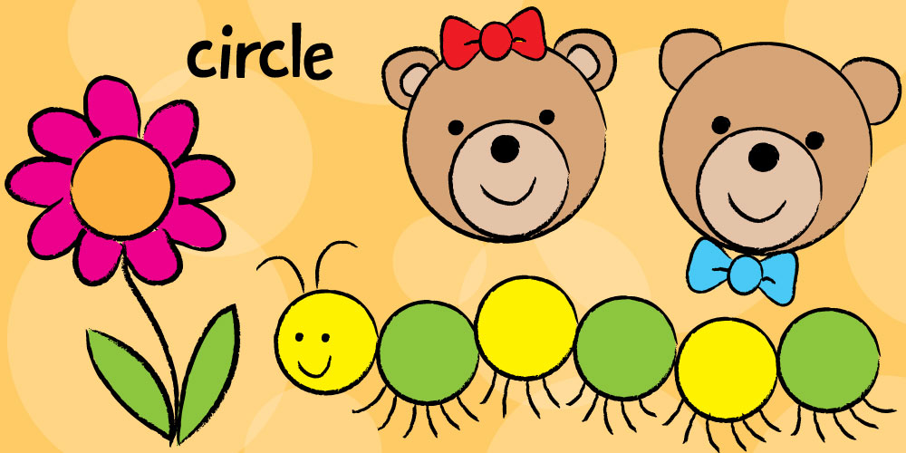cute teddy bear and caterpillar drawn with circles