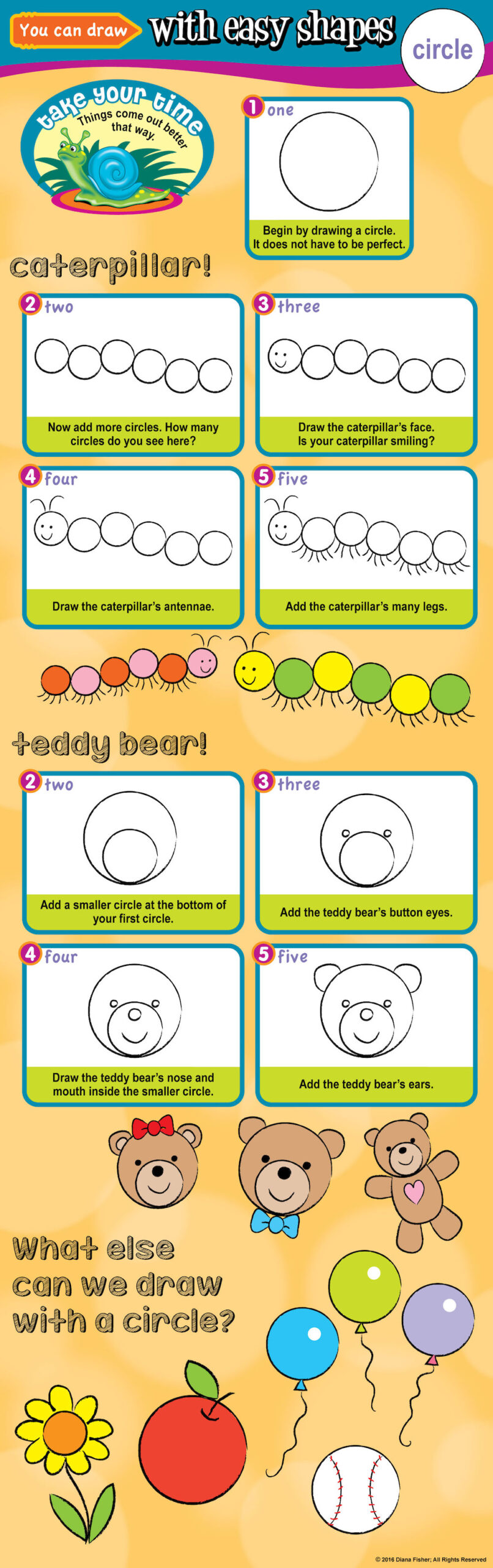 easy how to draw caterpillar and teddy bear for children