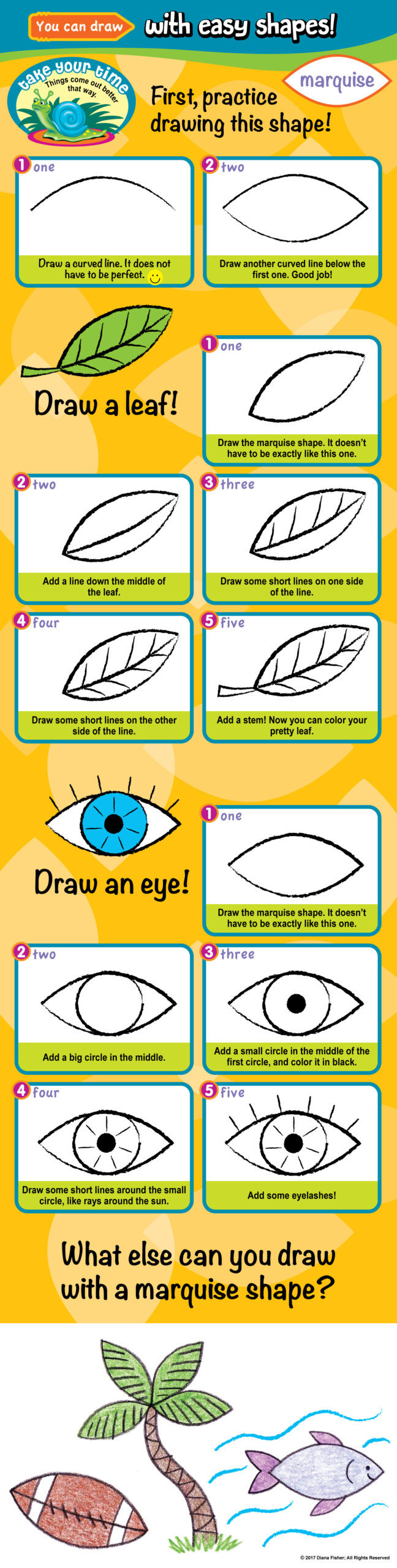 how to draw an eye and leaf easy for kids