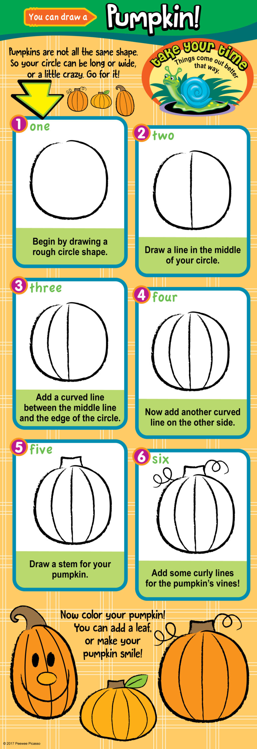 steps to draw a cute pumpkin easy