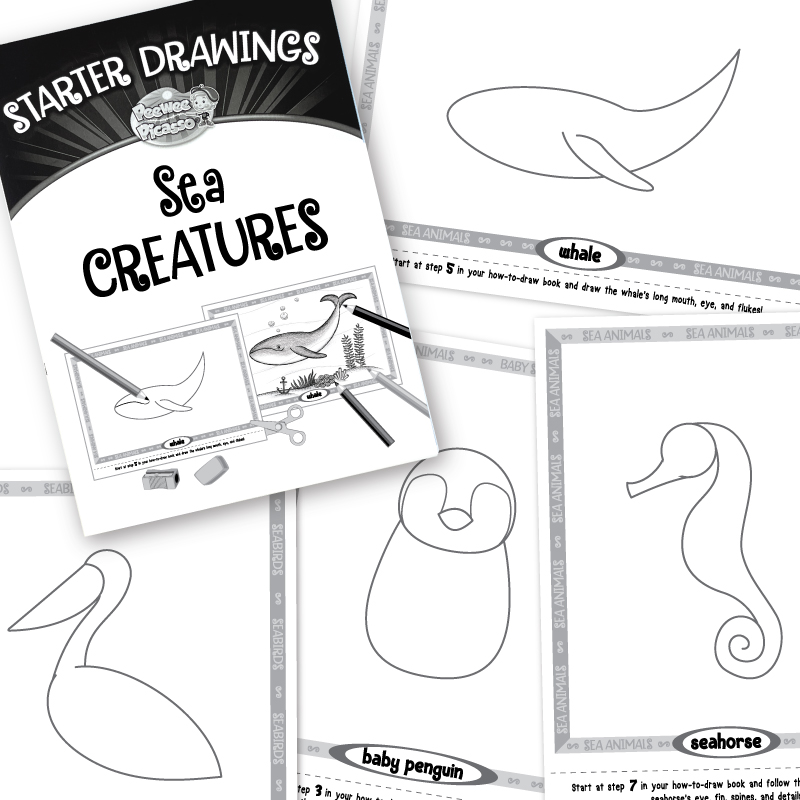helper drawings for how to draw sea creatures