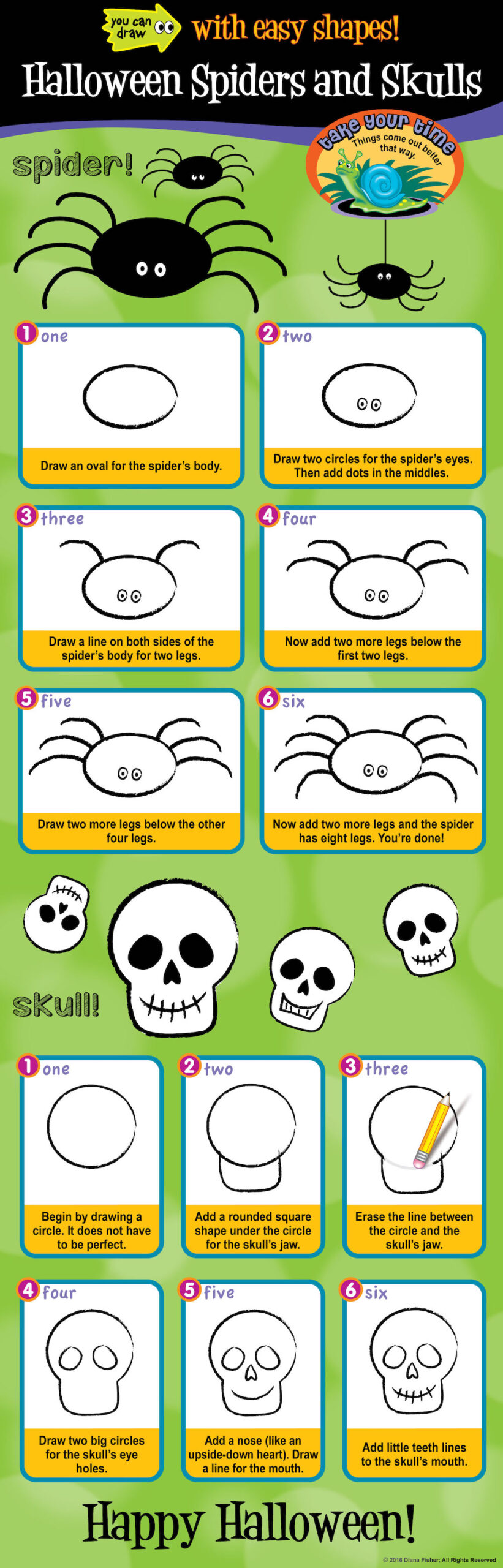 draw cute spider cute skull for children