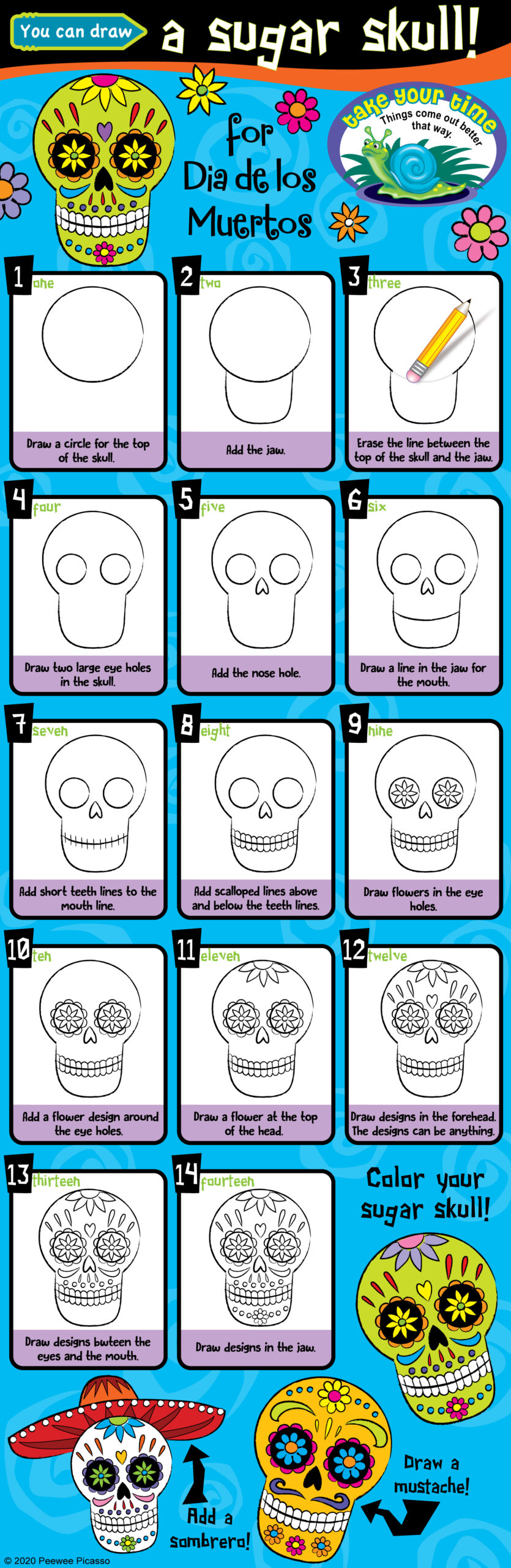 how to draw sugar skulls