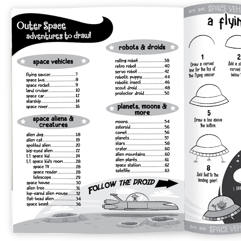 outer space drawing book for kids table of contents