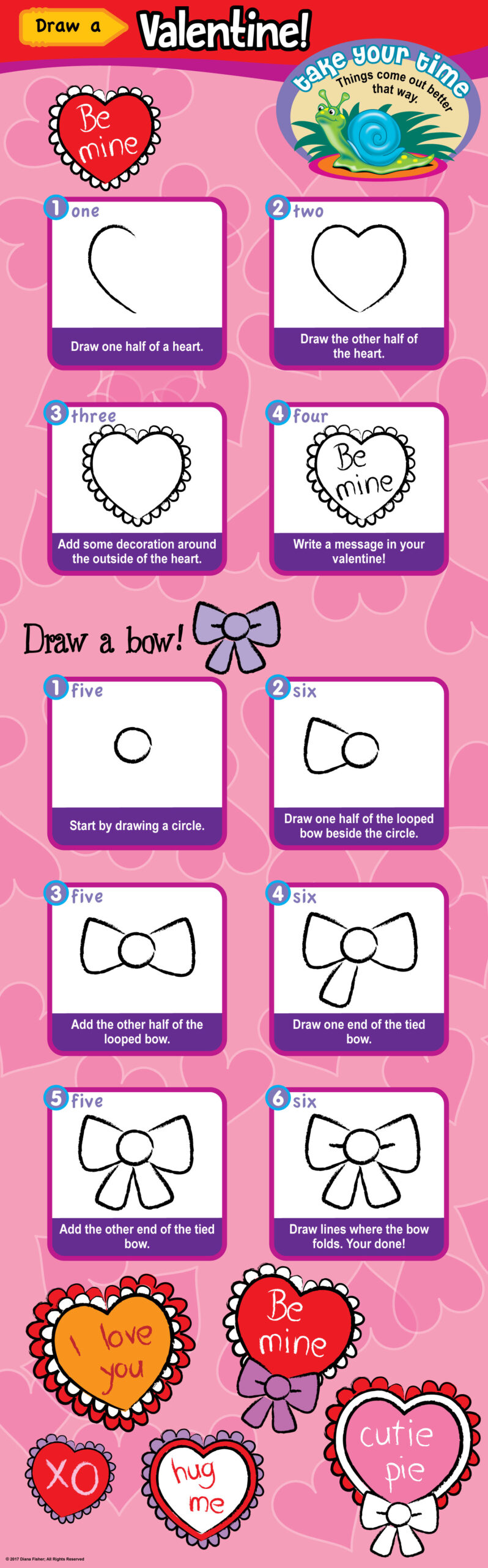draw a valentine and bow for kids easy