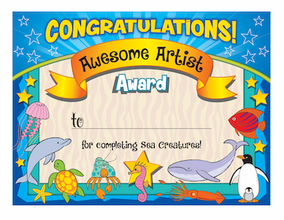 reward certificate for drawing book sea creatures