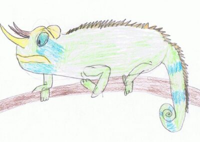 child's cute drawing chameleon