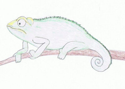 child's cute drawing chameleon