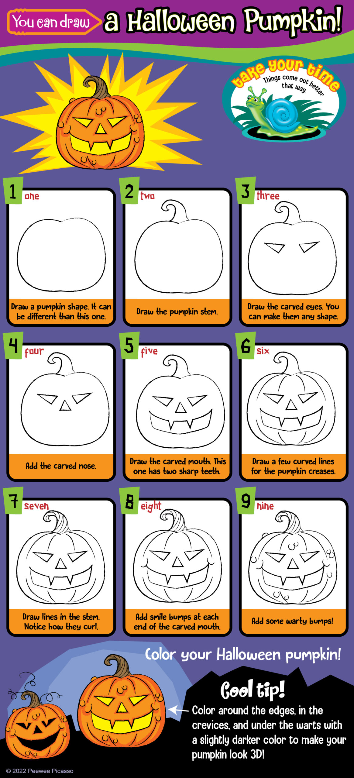 easy steps to draw a halloween pumpkin